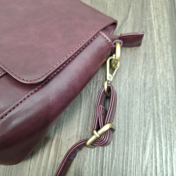 Joy Susan Burgundy Vegan Leather Crossbody Bag Faux Suede Flap Messenger Purse - Picture 10 of 15